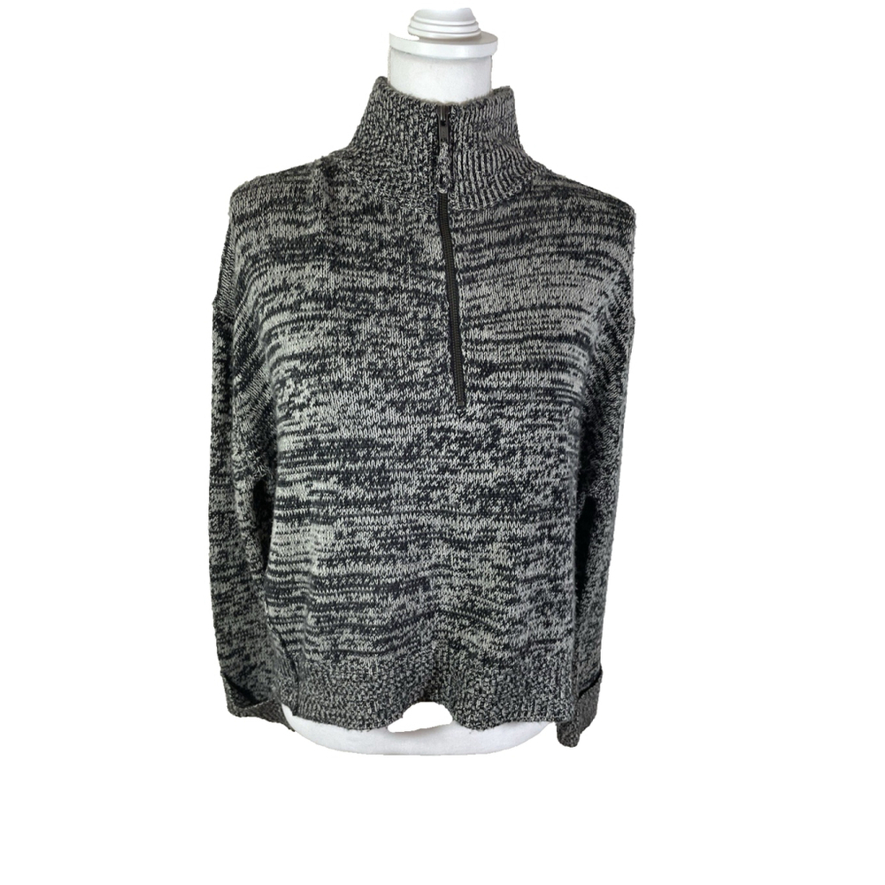 360 Cashmere 1/2 Zip Mock Neck High Low Black Gray Sweater Sz S